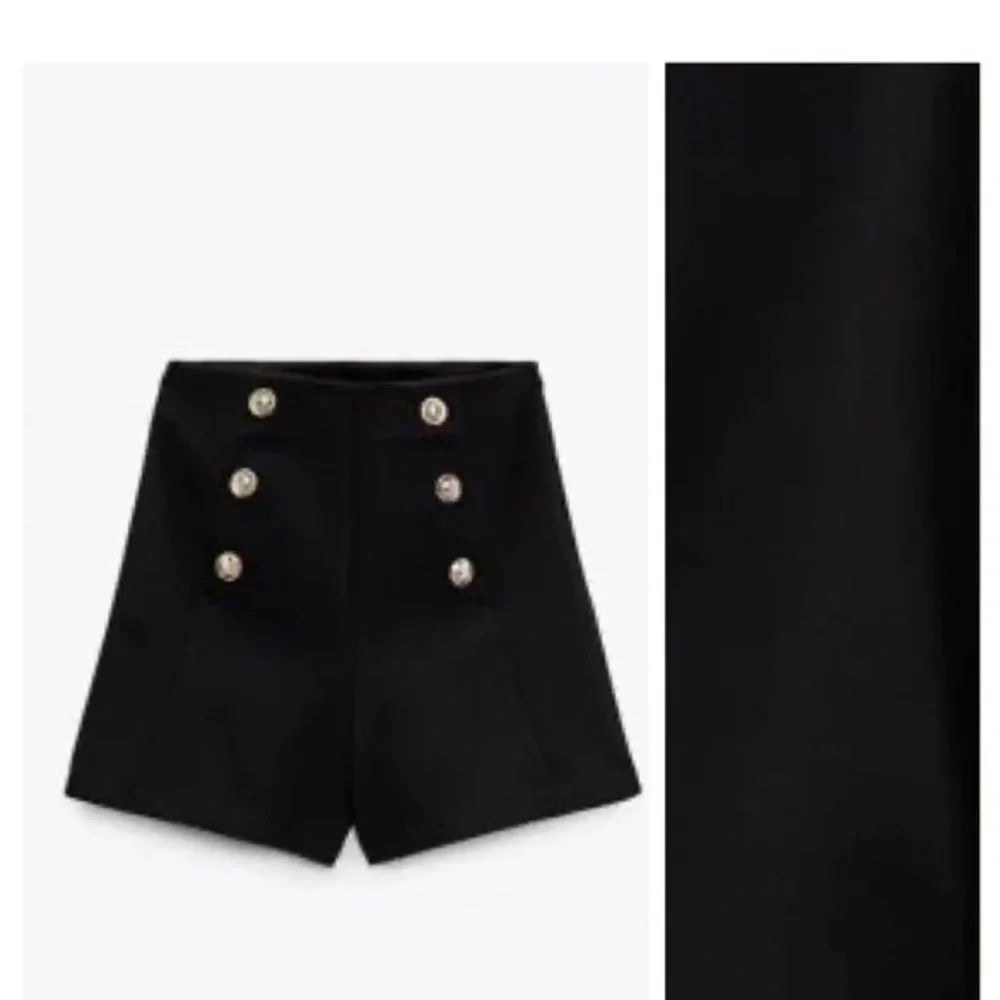 Zara Black High Waist Shorts with Button Accents